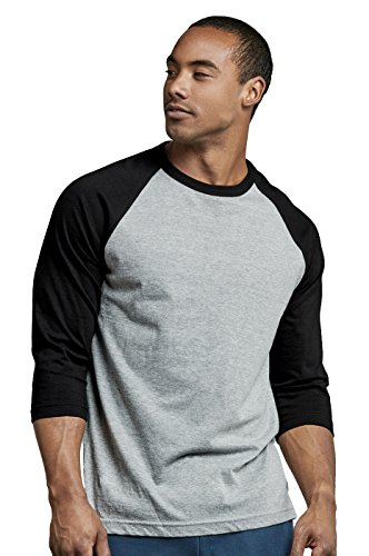 TOP PRO Men's 3/4 Sleeve Casual Raglan Jersey Baseball Tee Shirt (XL, Black/Light Gray - 1)