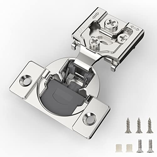 FURNIWARE 10 Pieces Soft Closing Cabinet Hinges, 1/2 inch Overlay Cabinet Hardware Hinges Nickel Plated- 105 Degree