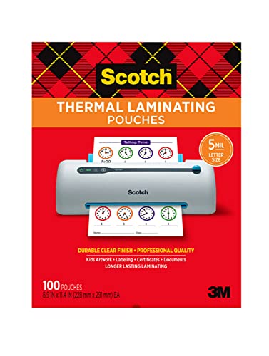 Scotch Thermal Laminating Pouches Premium Quality, 5 Mil Thick for Extra Protection, Letter Size 8.9 x 11.4 inches, Our Most Durable Laminating Sheets, Clear, 100-Pack