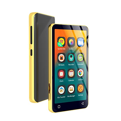 80GB MP3 Player with Bluetooth and WiFi, MP4 MP3 Player with Spotify,Spotify Kids，4' Full Touch Screen with Pandora, Music Player with Audible，Android MP3 with Speaker (Gold_Black)