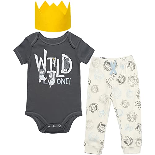 Warner Bros. Where the Wild Things Are Baby Boys Bodysuit & Pants & Hat Gray/Yellow/White 3-6 Months