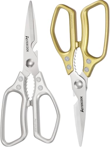 Astercook 2 Pack Metal Kitchen Shears, Kitchen Scissors Heavy Duty Blade, Metal Handle Shears, Ideal for Poultry, Herbs, Vegetables, Durable and Ergonomic Design