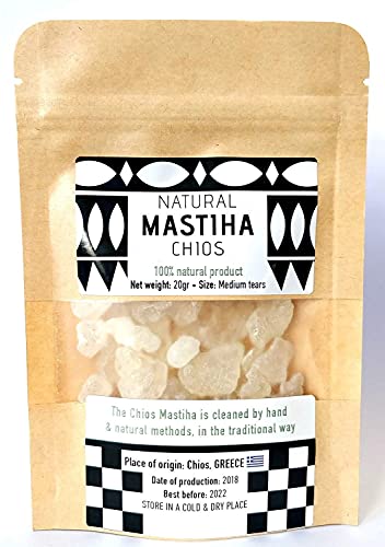 Chios Mastiha Tears Gum Greek 100% Natural Mastic Packs From Mastic Growers Fresh (20gr Medium Tears)