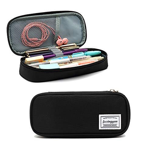 FUXINGYAO Pencil Case, Multi- Slot Pencil Pouch, Portable Pencil Bag, Pen Case for& Office(Black)