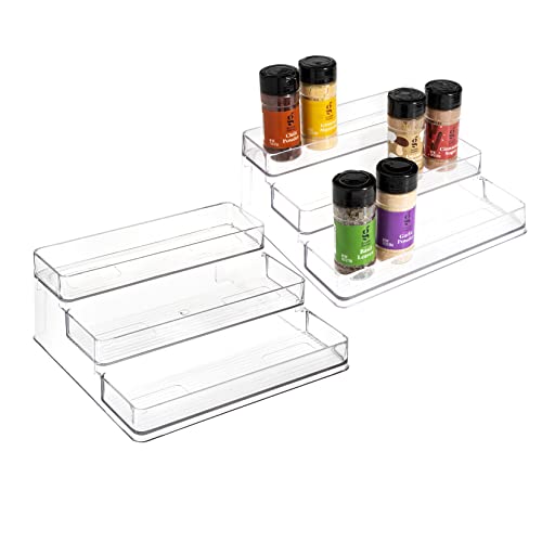 SIMPLEMADE Clear Spice Rack - 2 Pack Three-Tiered Shelf, Countertop, and Cabinet Storage and Spice Organizer for Kitchen, Bathroom, Bedroom, and Office, Home Storage and Organization Solutions