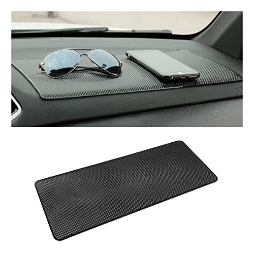 Car Dashboard Anti-Slip Sticky Pad, 15.7'x 7.8' Non-Slip Heat Resistant Rubber Mat, Auto Accessories for Home Office, Strong Adhesive Anti Slide Pad for Phones, Sunglasses, Keys (Black/Grid)