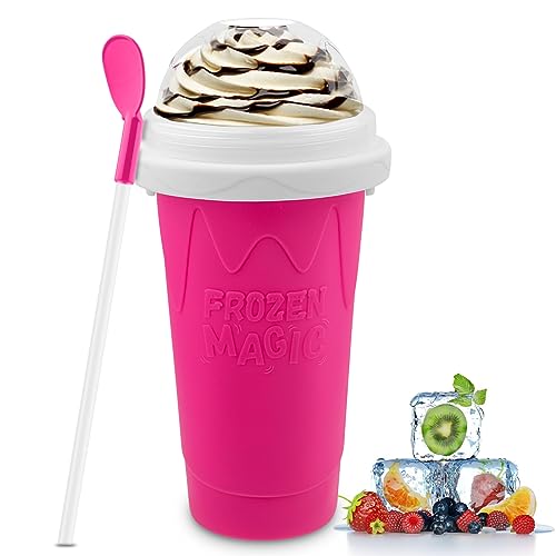 Slushie Maker Cup - Magic Quick Frozen Smoothies Cup for Homemade Milk Shake Ice Cream Maker, Cooling Cup, Double Layer Squeeze Slushy Maker Cup, Birthday Gifts for Friends&Family(Pink)