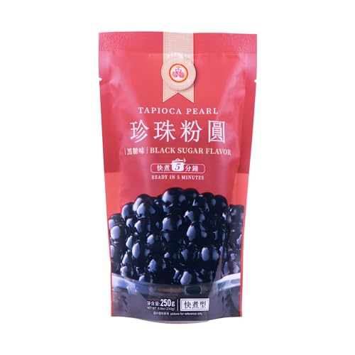 WuFuYuan Boba Tapioca Pearl, Black Sugar Flavor, Ready in 5 Minutes, 8.8 Oz. (Single Pack)