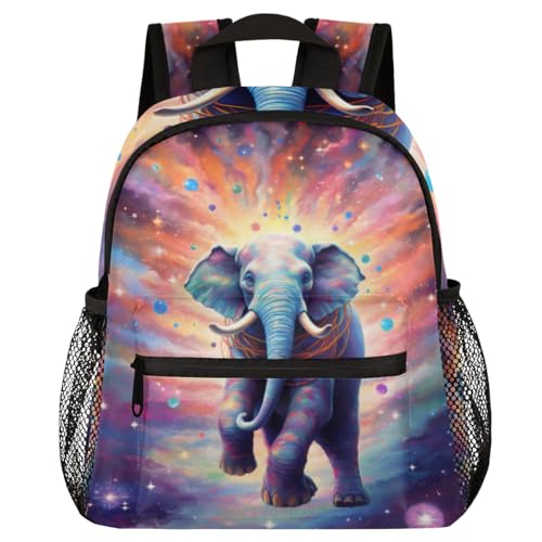 CFERSAN Colorful Galaxy Elephant Graffiti School Backpacks for Girls Boys Teens, Kindergarten Elementary Kids Toddler Bookbag Mochilas Escolares Para Niñas 12in Preschool Cute Travel Backpack