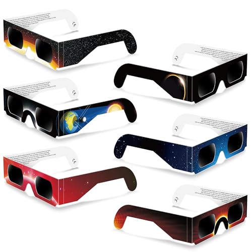 YDKOJGW 6 Pack Solar Eclipse Glasses Approved 2024,CE&ISO Certified Eclipse Glass for Solar Viewing,Optical Quality Safe Shades for Direct Sun Viewing