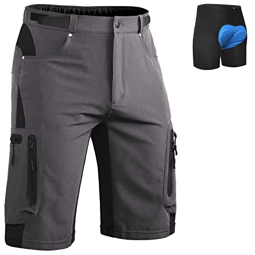Ally Mens MTB Mountain Bike Shorts 4D Padded Baggy Bicycle Cycling Biking Bike Shorts Lightweight Loose-fit (Grey, 3X-Large)