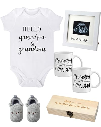 Twistover Pregnancy Announcements for Grandparents Include Baby Bodysuit Booties Sonograms Picture Frames Test Keepsake Box Promoted To Grandma And Grandpa Mugs Baby Reveal Ideas for Grandparents Gift