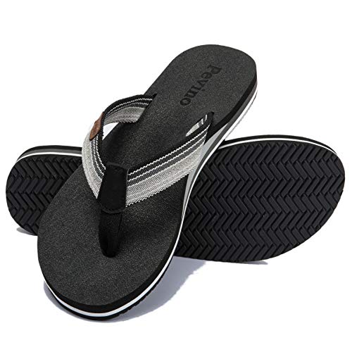 Pevino Women's Orthotic Flip Flops with Soft Waterproof Platform and Anti-Slip Sole,Casual Thong Sandals for Women,Comfortable Beach Sandals with Arch Support for Girl Ladies Black Size 8