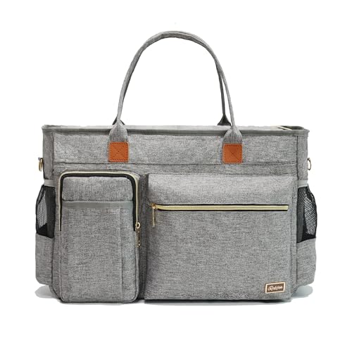 Laptop Tote Bag, Middle Size Computer Messenger Teacher Bag with 15.6'' Padded Laptop Sleeve Grey