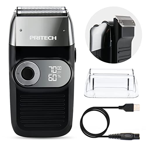 PRITECH Electric Bald Shavers with 2 in 1 Double Blade Shaver Foil Blade and PopupTrimmer with Rechargeable 3 Adjustable Speeds Men's Bald Shaver by PRITECH