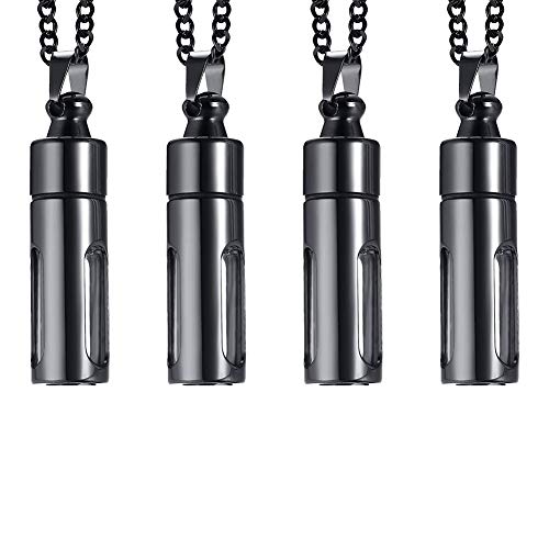 Mealguet Jewlery Pack of 4 Stainless Steel Glass Container Vial Tube Cremation Urn Ashes Pendant Necklace for Men Women,24' Chain Black,Keepsake Memorial Pendant Necklace