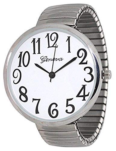 Geneva Super Large Stretch Watch Clear Number Easy Read (Silver)