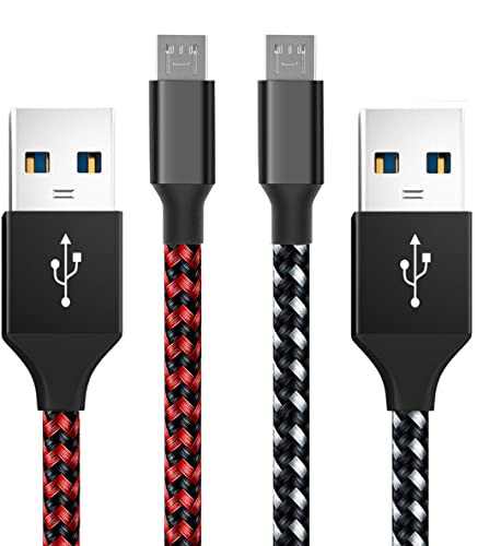 ZOMTOP PS4 Controller Charger Cable 10ft 2 Pack Nylon Braided Extra Long Micro USB 2.0 High Speed Data Sync Cord Compatible for Playstaion 4, PS4 Slim/Pro, Xbox One S/X, Android Phones (Red&White)
