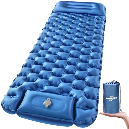 WANNTS Sleeping Pad Ultralight Inflatable Sleeping Pad for Camping，Built-in Pump, Ultimate for Camping, Hiking - Airpad, Carry Bag, Repair Kit - Compact & Lightweight Air Mattress(Blue)