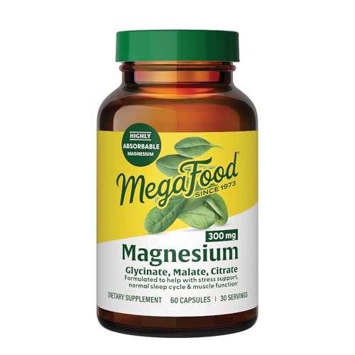 MegaFood Magnesium 300 mg - Highly absorbable blend of Magnesium Glycinate, Magnesium Citrate & Magnesium Malate to Help Support Heart, Nerve Health and Relaxation - 60 Capsules (30 Servings)