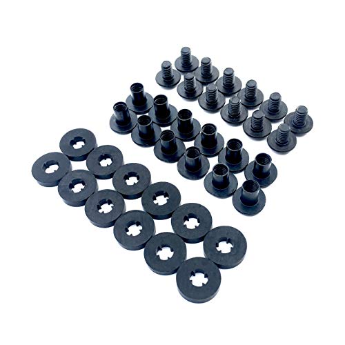 Black Chicago Screws, 12 Sets - for DIY Kydex and Leather Gun Holsters/Clips and Knife Sheaths, 1/4 Inch, Includes Phillips Truss Heads + Open Slotted Fasteners + Rubber Washers/Spacers
