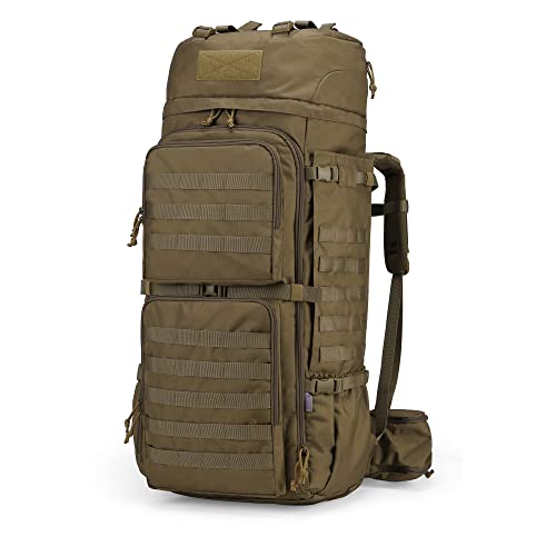 Mardingtop 75L Molle Hiking Internal Frame Backpacks with Rain Cover for Camping,Backpacking,Travelling(Khaki)