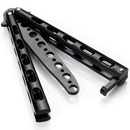 MYCRITEE Balisong Butterfly Knife Trainer Practice with O-ring Latch - Enhanced Version - Black Metal Steel - no Offensive Blade - for Beginner, Butterfly Knives Lover and more