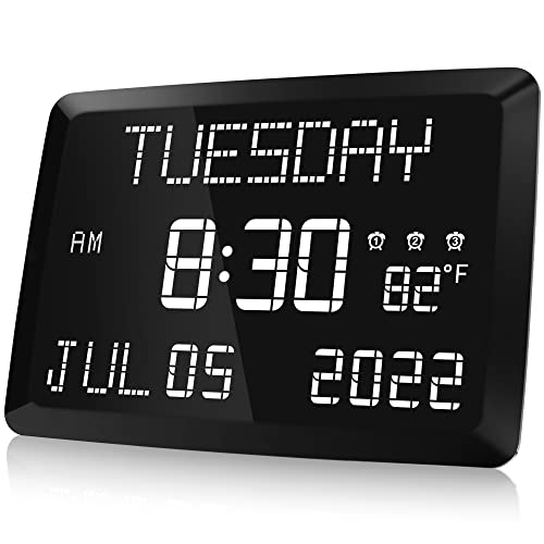 Raynic Digital Clock, 11.5' Large Display Digital Wall Clock,Adjustable Brightness Calendar Clock with Day and Date, Indoor Temperature, Snooze,12/24H, DST for Home, Office, Elderly
