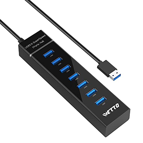 7-Port USB 3.0 Hub, IVETTO Data USB Hub Splitter with 3.3ft Long Cable for Laptop, PC, MacBook, Mac Pro, Mac Mini, iMac, Surface Pro and More