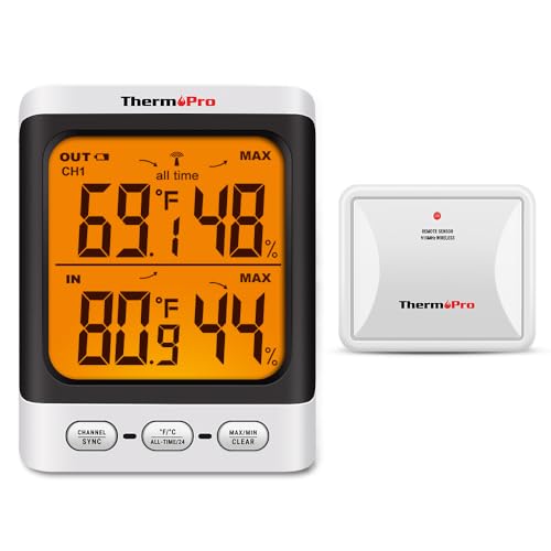 ThermoPro TP62 Indoor Outdoor Thermometer Wireless, 500ft Range Outside Thermometer with Remote Temperature Sensor, Outdoor Thermometers for Patio with 3.3' Backlit Large Display Thermometer Outdoor