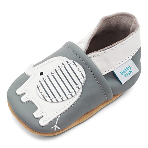 Dotty Fish Soft Leather Infant Shoes Unisex pre-Walkers. Grey Elephant. 6-12 Months