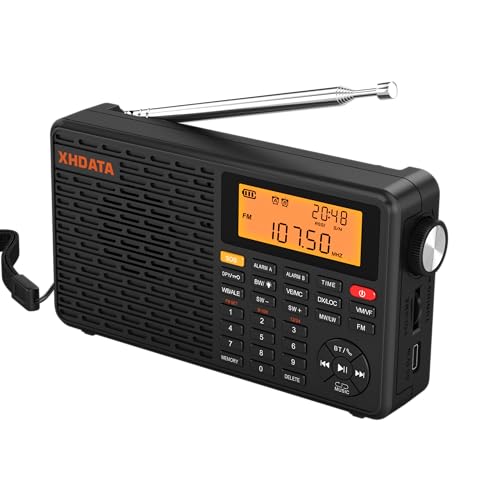 XHDATA D109WB Portable Radio AM/FM/SW/LW/WB Weather Radio Shortwave Radio Receiver with NOAA Alert, Battery Operated Great Sound Wireless BT Mp3 Speaker, SOS Alert Alarm Clock Sleep Function