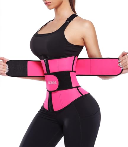 ANGOOL Neopren Waist Trainer For Women,Workout Plus Size Trimmer Belt Sauna Sweat Corset Cincher With Zipper L Pink