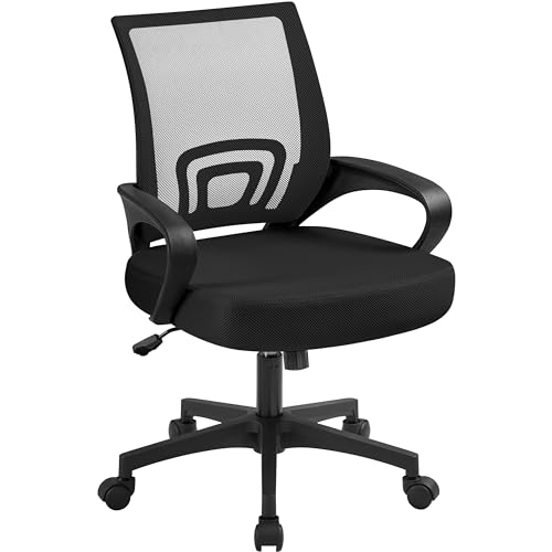 Yaheetech Office Chair Ergonomic Computer Chair Mid Back Adjustable Desk Chair with Lumbar Support Armrest, Swivel Rolling Mesh Task Gaming Chair for Home Office Work Study, Black