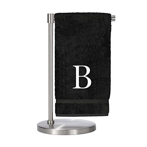 Monogrammed Bath Towel, Personalized Gift, Set of 2- White Block Letter Embroidered Towel - Extra Absorbent 100% Turkish Cotton - Soft Terry Finish - Initial B Black