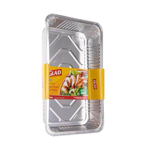 Glad Full Size Aluminum Steam Pans (2 Count) - 20.5 x 12.5 x 2.75 in Disposable Foil Pans for Steaming