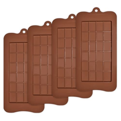 homEdge Break-Apart Chocolate Molds, Set of 4 Packs Food Grade Non-Stick Silicone Protein and Energy Bar Molds