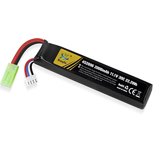 Airsoft Battery 11.1V Rechargeable 3S LiPo 2000mAh 30C Hobby Battery with Mini Tamiya & JST XH Connector for Airsoft Model Rifle RC Car Drone