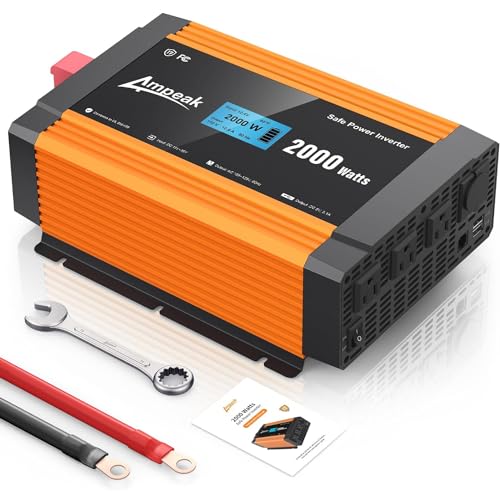Ampeak 2000W Power Inverter 6.2A Dual USB Ports 3AC Outlets Inverter DC 12V to AC 110V 17 Protections for Truck, Hurricane, Rv