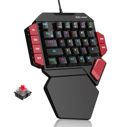 MageGee One Handed Professional Gaming Keyboard, RGB Backlit 35 Keys Mini Wired Mechanical Keyboard with Red Switch for PC Gamer, Support 6 Macro Keys - Black/Red