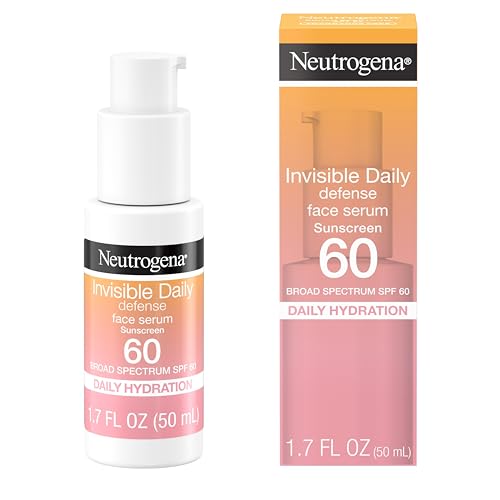 Neutrogena Invisible Daily Defense Face Sunscreen + Hydrating Serum with Broad Spectrum SPF 60 & Antioxidants to Help Skin Glow, Oil-Free, Fragrance Free, 1.7 fl. oz