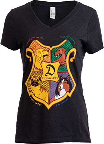 Ann Arbor T-shirt Co. Dogwarts School of Canine Wizardry | Funny Dog Mom Joke V-Neck T-Shirt for Women-(Vneck,L) Vintage Black