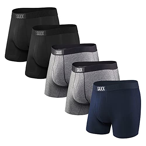 SAXX Underwear Co. Men's Underwear - ULTRA Super Soft Boxer Briefs with Built-In Pouch Support, Pack of 5, Black/Grey HTR/Navy, Large