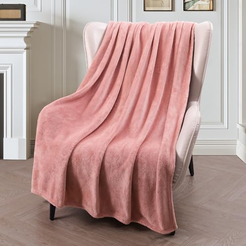 Exclusivo Mezcla Fleece Throw Blanket for Couch, Sofa, 300GSM Super Soft and Warm Blankets, Dusty Pink Throw All Season Use, Cozy, Plush, Lightweight, 50x60 inches