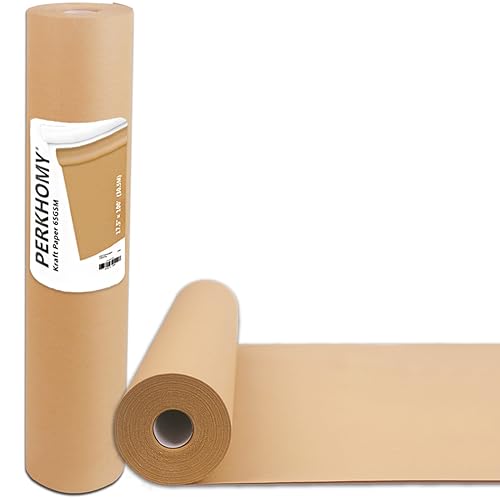 PerkHomy Brown Kraft Paper Roll 17.5' x 1,200' (100') for Gift Wrapping Bulletin Board Bouquet Flower Kids Wall Art Craft Packing Moving Shipping Parcel Postal Floor Covering Table Runner 65GSM 45LB