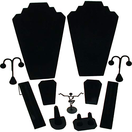 FindingKing 11 Pc Set Black Velvet Jewelry Displays Busts Bonus New