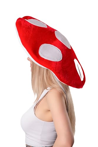 ComfyCamper Mushroom Hat Costume - Fedora Hat Red Cap - Women Girls Adult - Cosplay Roleplay Halloween (Adult)