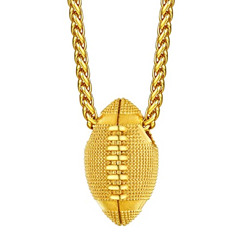 Bestyle Gold Soccer Pendant 18K Gold Plated American Football Necklaces Men Boys Rugby Ball Sport Necklace Ball Game Lover Fan Jewelry Gift Cool Football Necklace