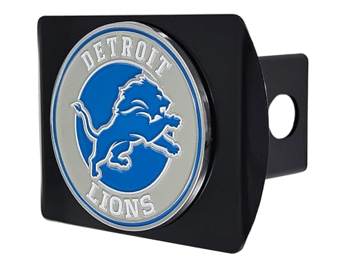Detroit Lions NFL Black Metal Hitch Cover with 3D Colored Team Logo by FANMATS - Unique Roundel Molded Design – Easy Installation on Truck, SUV, Car or ATV - Ideal Gift for Die Hard Football Fans