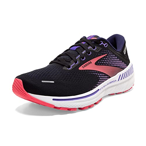 Brooks Women's Adrenaline GTS 22 Supportive Running Shoe - Black/Purple/Coral - 9 Medium